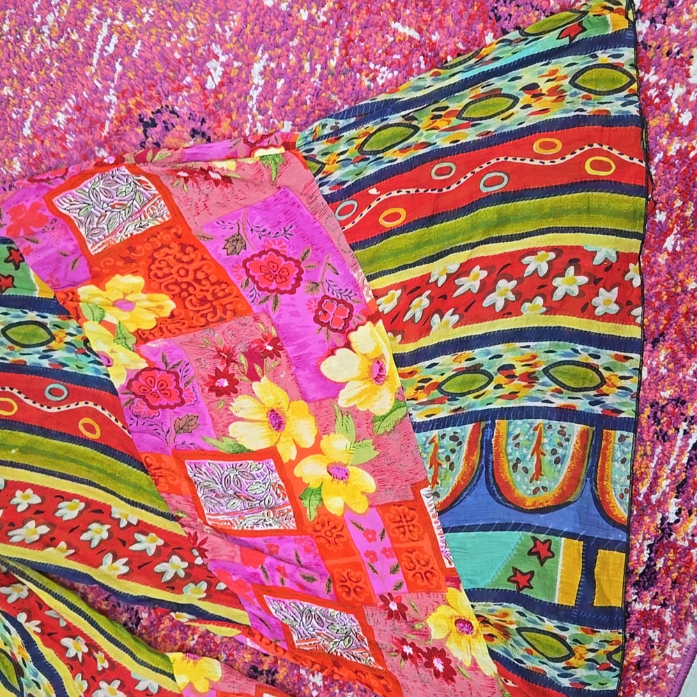 Urban Renewal Patchwork Wide Bell Bottoms Flare Pants Flowy Hippie Boho Festival - Picture 4 of 12